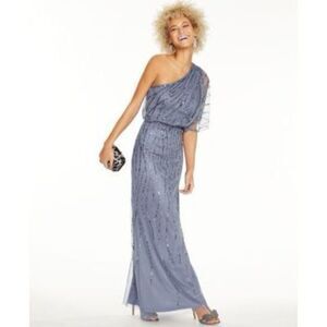 Adrianna Papell Sequined One-Shoulder Gown